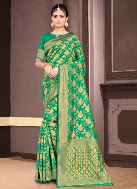 Green Colour MANDAKINI Fancy Festive Wear Banarsi Silk Latest Saree Collection S-13006